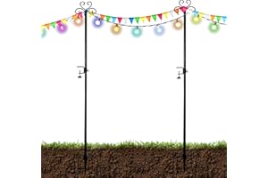 Dajianglx 2 Pack String Light Poles, 10ft Multi-Purpose Metal Lights Pole for Outdoor String Lights, Decorative Deck Lighting Stand for Christmas, Holidays, Weddings, Parties, Camping, Backyard