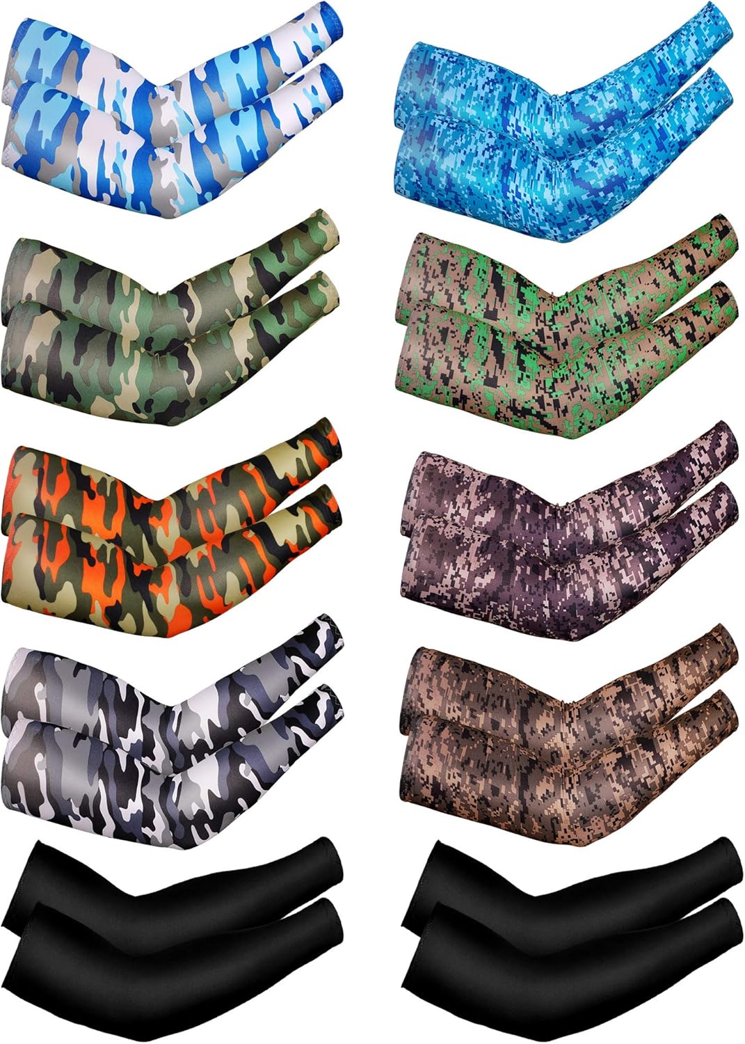 Bememo 10 Pairs Unisex Arm Sleeves UV Protection Arm Cover Ice Silk Sleeves Elastic Cooling Arm Sleeves for Outdoors Driving Cycling (Color Set 1) : Clothing