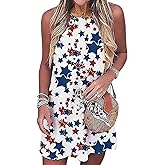 NITRFLA American Flag Mini Dress Women USA Flag July 4th Mini Sleeveless Dress Beach Sundress