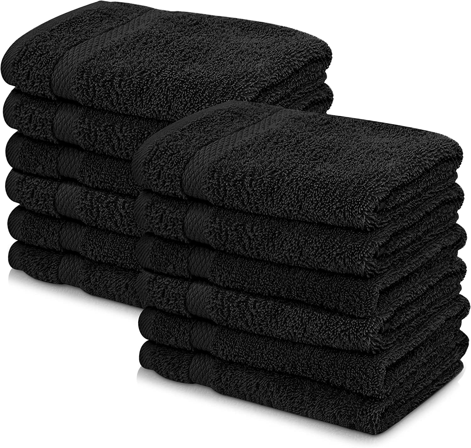 Wholesale Trade Dealz 12 X Face Cloth Flannels (30 x 30 cm-600GSM) 100% Egyptian Cotton Wash Cloths Quick Dry & Absorbent Towel Set for Gym,Spa,Golf (Black, Cotton)