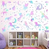 4 Sheets of Unicorn Peel and Stick Wall Decal Glitter Unicorn and Fairy Wall Stickers Cartoon Wall Decals Removable DIY for Bedroom Playroom Living Room Decor