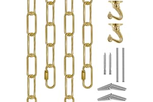 Omytie 12 Ft Heavy Duty Hanging Chain Kit with Connection Locks & Swag Ceiling Hooks for Lighting Fixture, Chandelier, Pendant, Lantern, Swag Lamp, Plant/Flower/Fruit Basket, Bird Feeder (Brass)