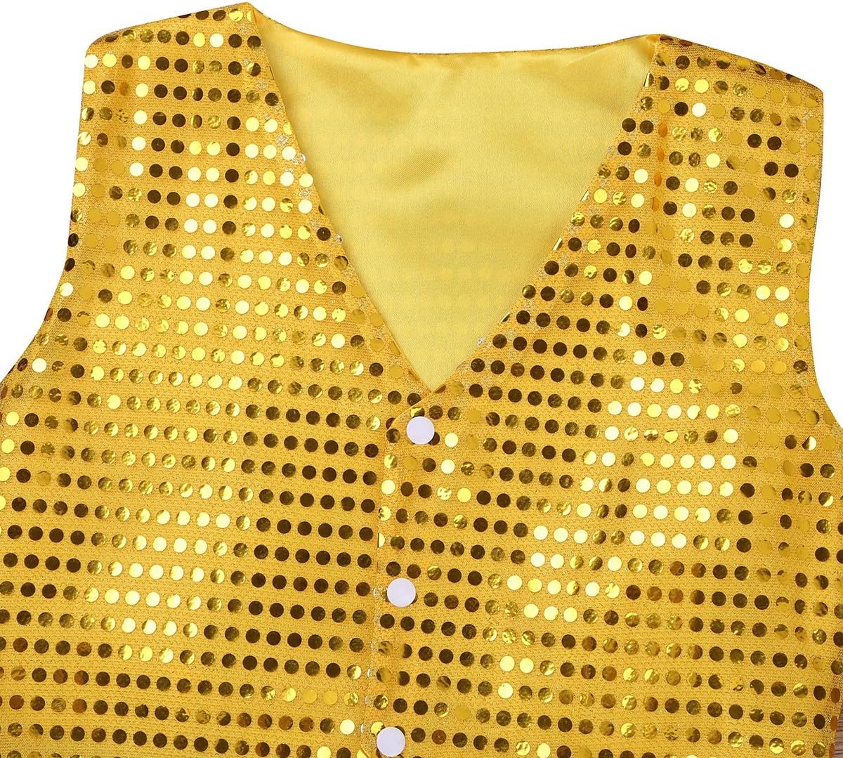 TiaoBug Boys Girls Shiny Sequin Vest Jacket Kids Waistcoat Tops Hip-hop Jazz Street Dance Performing Shirts Gold 10-12 Years - Image 4