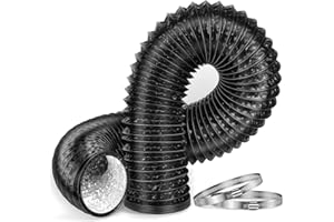 Zrigiwr 4-Inch 6.55-Feet Long（200cm）Dryer Vent Hose, Thickened aluminium foil flexible aluminium ducting 2 hose clamps for HVAC, grow tents, kitchen fresh air and exhaust air, bathroom exhaust.