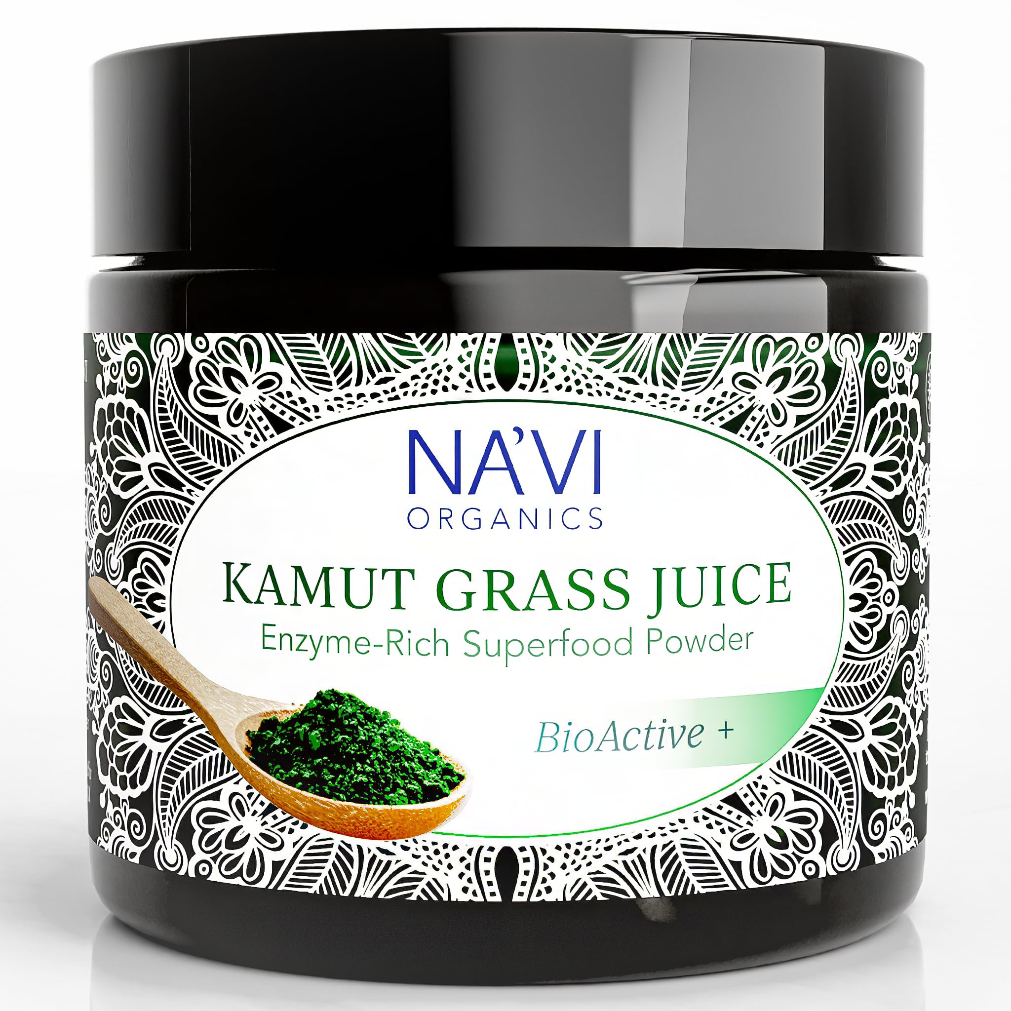 Na'vi Organics Raw Kamut Wheatgrass Juice Powder | Organic Wheatgrass Powder for Focus & Clarity | Supports Digestive Health & Hormonal Balance | 100g Glass Jar