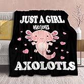 Axolotl Blanket Gift for Girls Women Lightweight Throws-Just A Girl Who Loves Axolotls Plush Cute Animals Fish Decor Kids Quilt Kawaii Soft Flannel Blankets for Couch Bed Chair-50x60 Inches