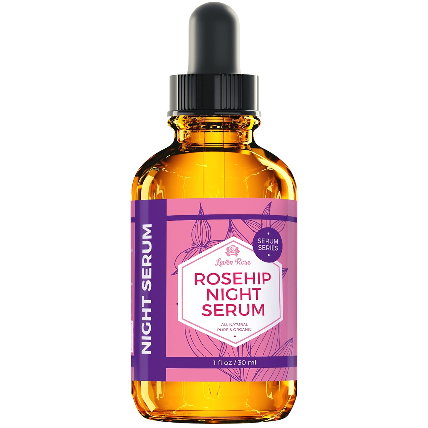 Rosehip Oil Night Serum by Leven Rose, 100% Pure Organic Natural Skin Renewal Brightening Complexion Anti Inflammatory Anti Aging 1 oz: Beauty
