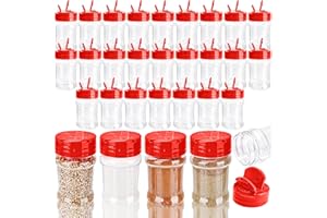 Conagel 30 Pcs 2 oz Mini Plastic Spice Jars with Sifters Clear Empty Spice Bottles Round Seasoning Containers for Travel Kitc