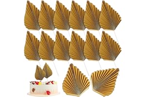 BESPORTBLE 12 Pairs Gold Leaf Fan Cupcake Toppers, Large Paper Cake Dessert Decorations for Wedding, Birthday,