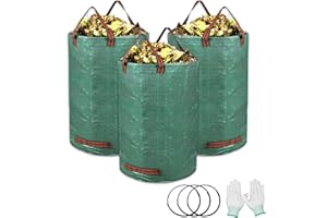 GROWORLD Reusable Yard Waste Bags, 32 Gallon Lawn And Leaf Bags 3 Pack Garden Bags with Reinforced Carry Handles Heavy Duty Garden Waste Bags Camping Yard Recycling Trash Bags for Debris Leaves Grass