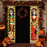 Retisee 2 Pcs Dia De Los Muertos Decorations, Lighted Porch Sign Banners | 12