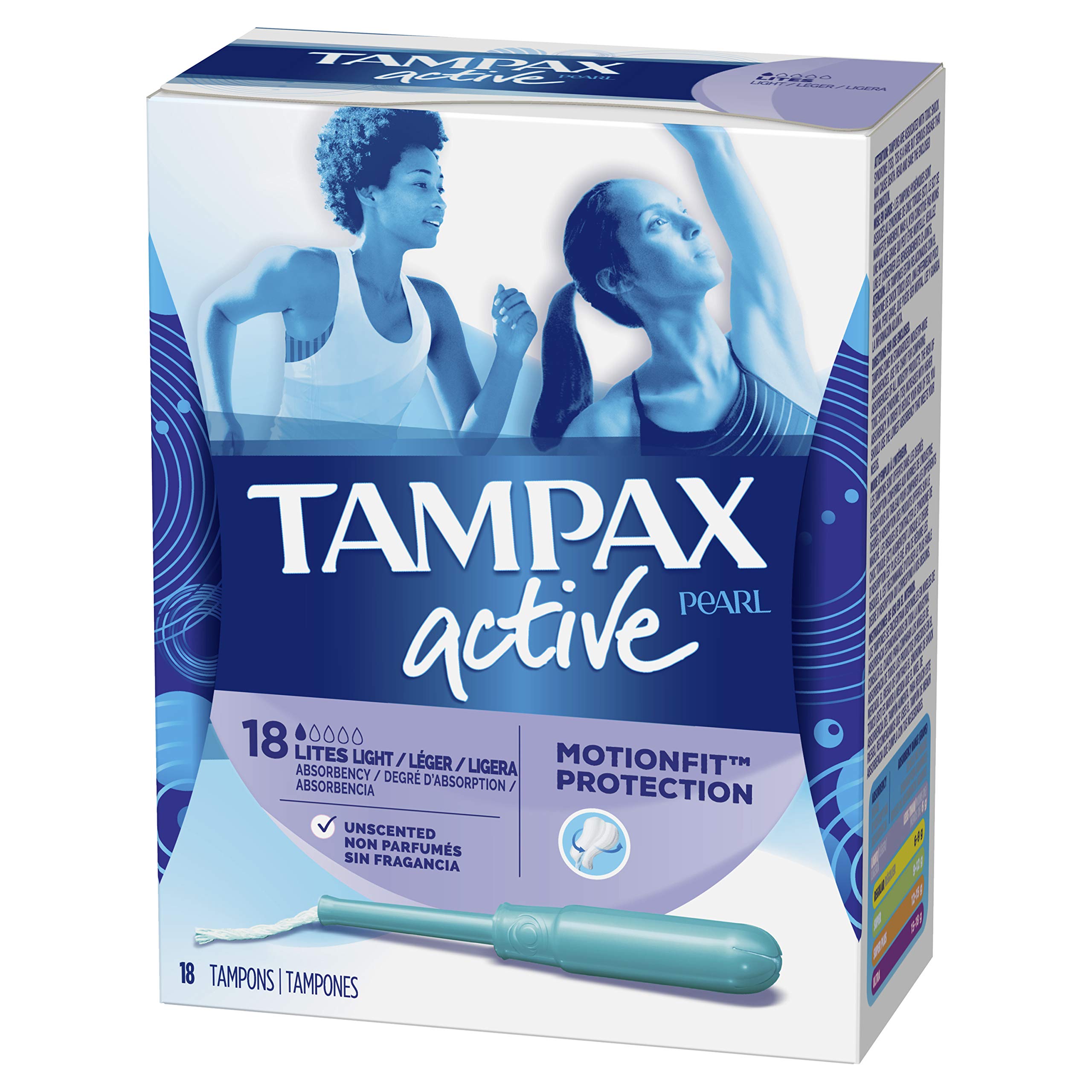Tampax Pearl Active Tampons, Light Absorbency, 18 Count
