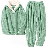 HEEKPEK Fuzzy Pajamas Set for Women Winter Warm Fluffy Loungewear Soft Fleece Pj Pants 2 Piece Plush Sleepwear Lounge Tops
