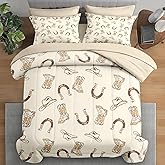 Pamnest Comforter Set Twin Size, Vintage Cowgirl Cowboy 5 Pcs Bedding for Kids and Adults, Retro Western Horseshoe Bed Sheet Sets with Fitted Sheet Pillowcase & Sham
