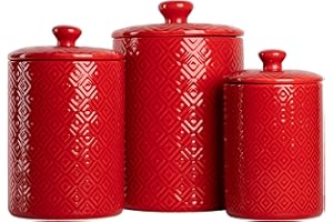 10 Strawberry Street Diamond Embossed 3 Piece Canister Set, Red