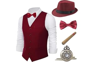 BABEYOND 1920s Mens Gatsby Gangster Vest Costume Accessories Set Fedora Hat