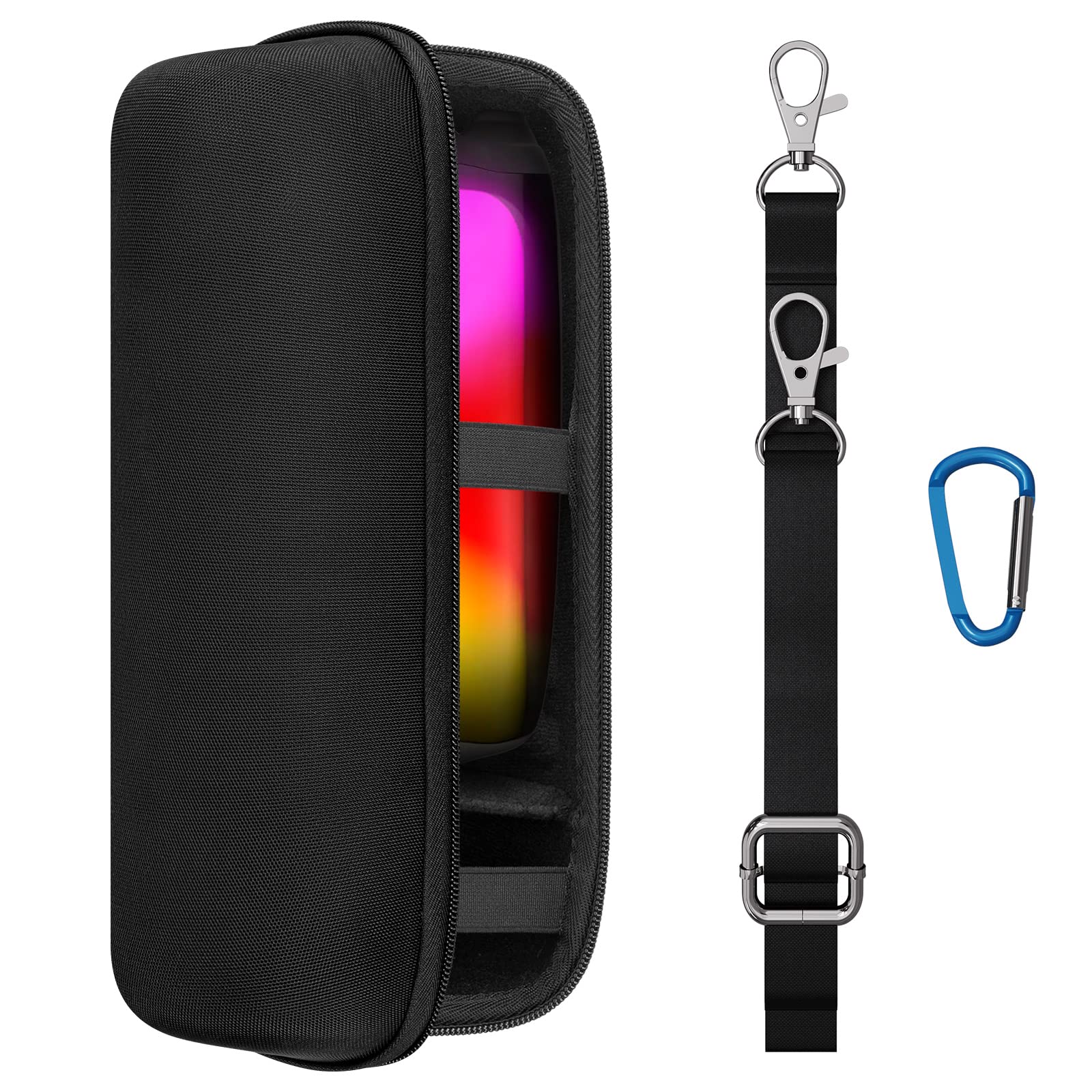 Geekria Shield Speaker Case Compatible with JBL Pulse 5 Bluetooth Speaker, Replacement Hard Shell Travel Carrying Bag with Cable Storage, Keychain Hook, Shoulder Strap (Black)