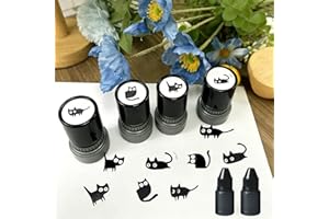 Cat Stamps Self Inking, Cat Pattern Stamp, for Stamp Cards, Letters and Diaries Decorative Mini Stamps, 4-Piece and Two bottl