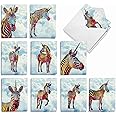 The Best Card Company 20 Assorted Blank All Occasions Notecards Box Set 4 x 5.12 Inch with Envelopes (10 Designs, 2 Each) Zebra-corns AM10312OCB-B2x10