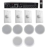 Rockville RCS80-1 70V Commercial Amplifier with White Ceiling Speakers | 60W RMS, Bluetooth, 2 Pairs CC80T 8" Speakers, CC65T 6.5" Speaker Pair, 4 VOL7035 Zone Volume Controls, 8-items