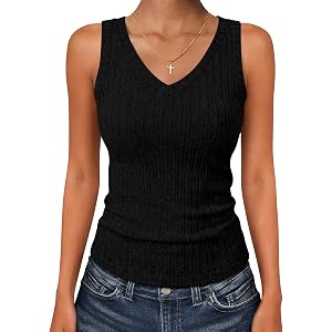 ANRABESS Women's Ribbed Fitted V-Neck Tank Tops | Sleeveless Shirts,Comfy Soft Lightweight,Basic Casual Going Out Outfits,Tra