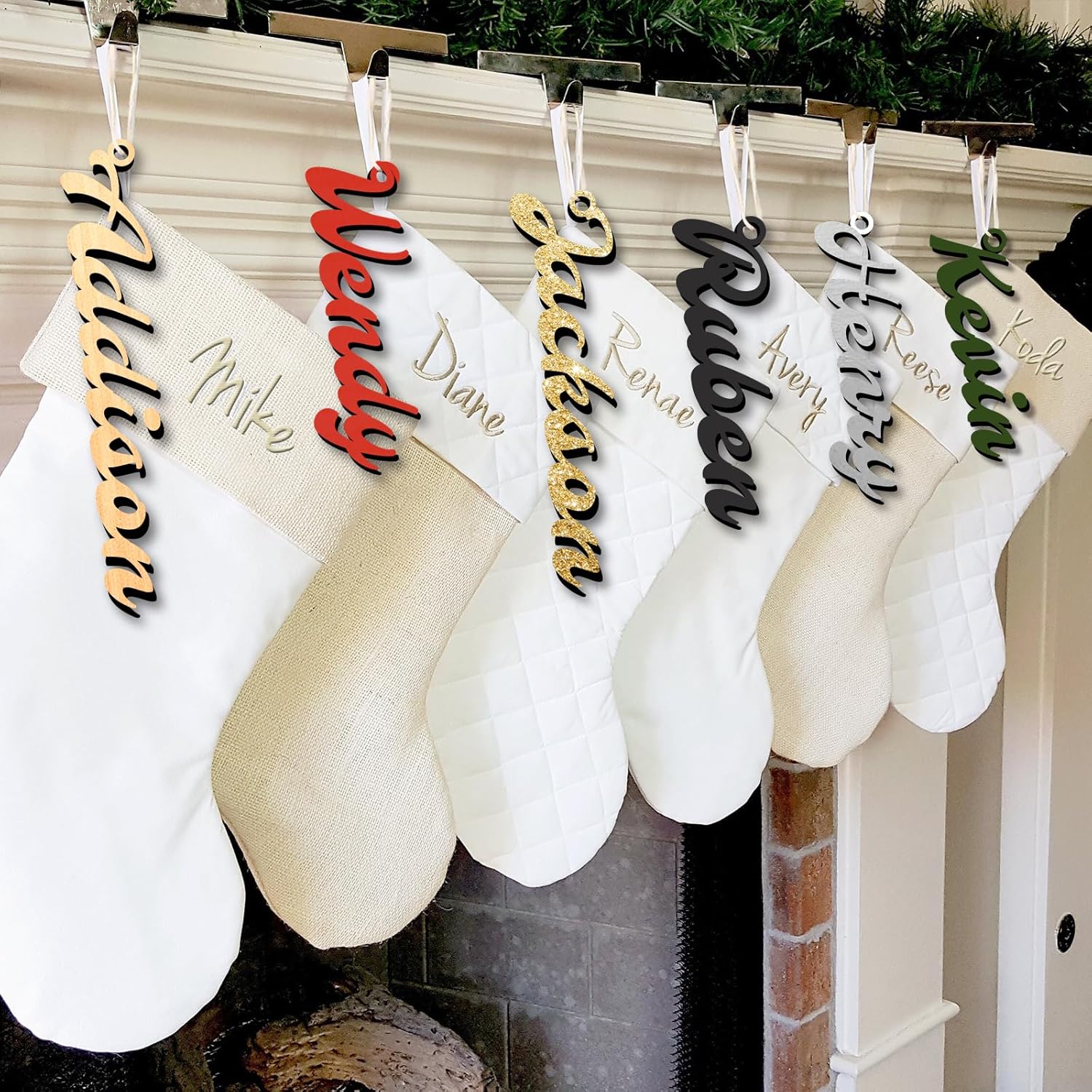 Stockings & Holders - Set of 4 Christmas Stocking Name Tags Personalized Stocking Wooden Name Tags Letters, Custom Wood Name Stocking Tags for Christmas Tree Decoration, Personalized Gift Tags for Stockings