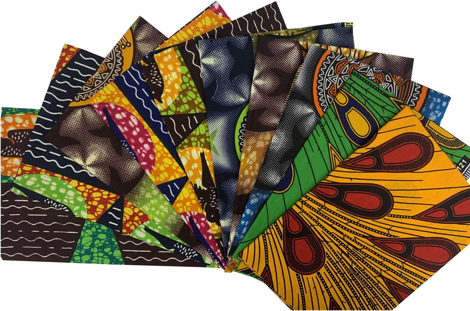 Hadson 10 African Wax Print Fat Quarters 100% Cotton Fabric Bundles Ankara Material Squares Changing Suns Design for Sewing Quilting Patchwork Craft - (51cm x 58cm)/(20" x 23")