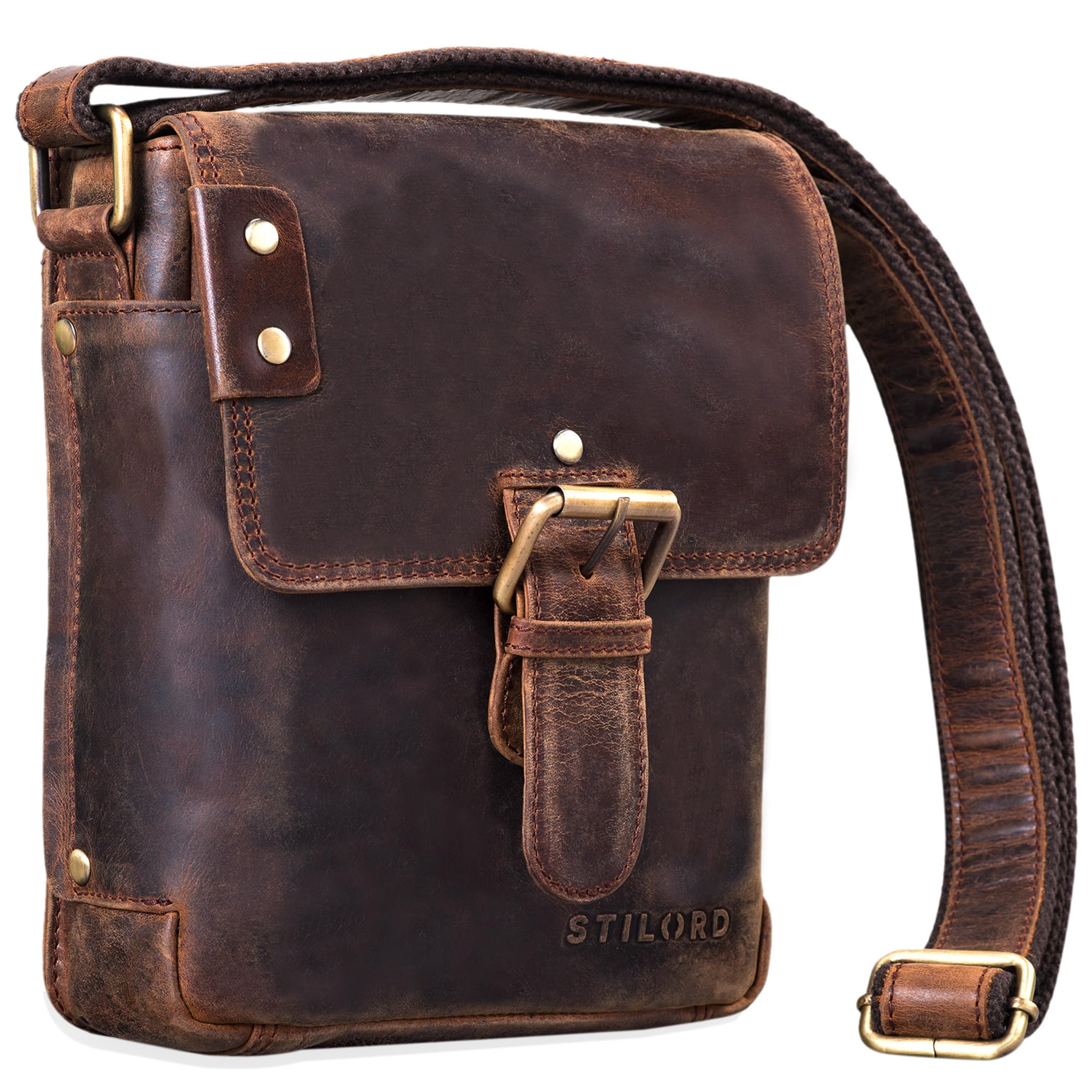 STILORD "Alessio" Leather Messenger Bag Men Small Vintage Shoulder Bag Men's Bag 8.4" Vintage Design Made of Genuine Leather Colour:Zamora - Brown