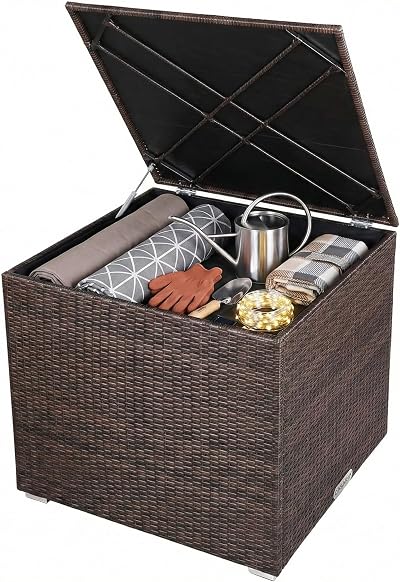 CASARIA Polyrattan Garden Storage Box 318 L Brown 75x75x70cm with Gas Spring