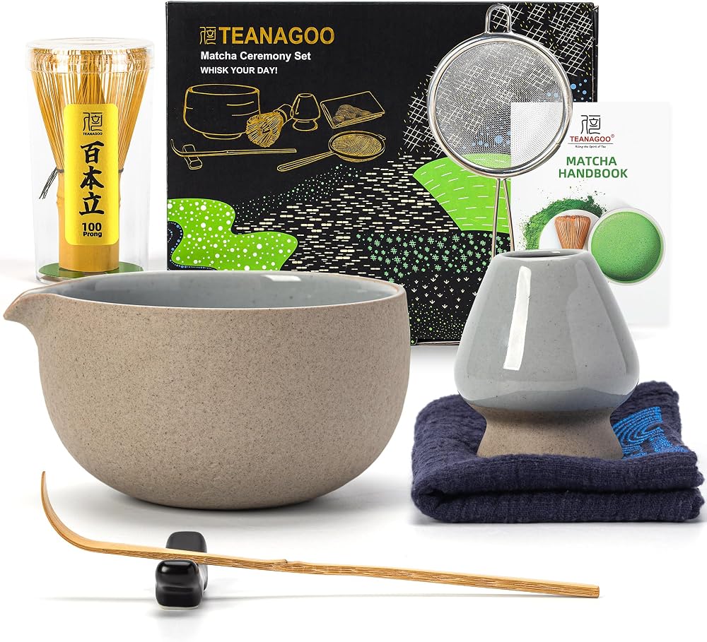 TEANAGOO Matcha Whisk 7 Pcs Set Ceremony Kit Chawan Chashaku Sifter