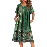 Ekouaer Womens Nightgown Short Sleeve House Dress with Pockets-Floral Print Mumu Dress