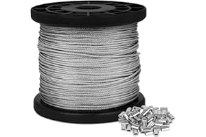 Micnce Stainless Steel Cable 1/16 Wire Rope 328FT Steel Rope 7x7 Strands Aircraft Cable Stainless Wire Cable Rope with 150Pcs Crimping Sleeves Clothesline Trellis Wire