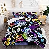 XYNHML Colorful Guitar Comforter 3Pcs Twin Musical Note Headphones Radio Star Bedding Set for Kid Teen Girl Boy Adult Cartoon Love Rock Music Print Quilt Bed Decor with 1 Comforter and 2 Pillowcases