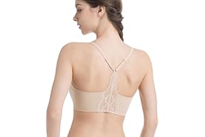 ANGOOL Jelly Bra for Women Wireless Seamless Push Up Full Coverage Lace Racerback Bra No Underwire Supportive T-Shirt Bra