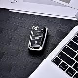 OATSBASF Car Key Case Cover for VW Golf 7 Polo Tiguan Skoda MK7 3 Button Silver view 7