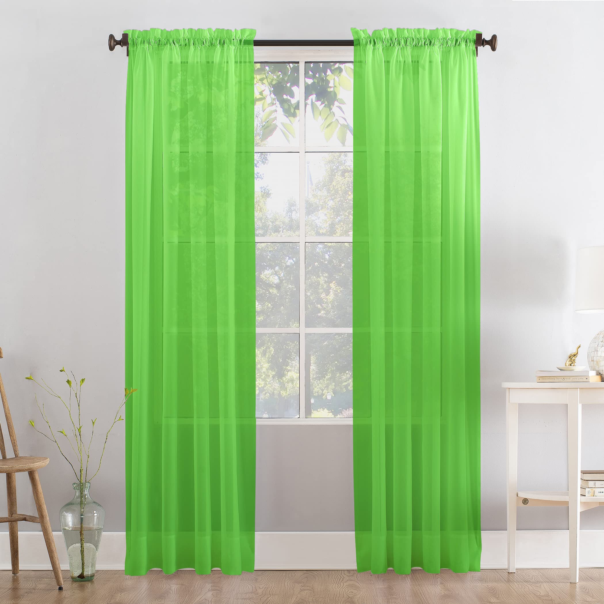 Megachest a pair of slot top voile curtains (Apple Green, 56" wideX90 drop 2 Panels)