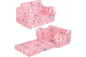MOMCAYWEX Kids Sofa, 2-in-1 Flip-Out Foam Couch, Foldable Soft Play Lounge Chair, Pink