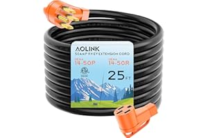 AOLINK 50 Amp RV/EV Extension Cord 25 Feet, Heavy Duty STW Wire, NEMA 14-50P to 14-50R, for Tesla Model 3/S/X/Y EV Charging and RV Trailer Campers