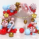 HOUSE OF PARTY Christmas Balloons Arch Kit - 110 Pcs | Pink, Baby Blue, Red, Gold Christmas Foil Balloons | Mylar Balloons with Candy Cane for Christmas Decoration