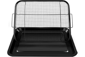 JOYCUBE Air Fryer Basket for Oven Stainless Steel, 15 x 11 Inch Air Fryer Accessories Oven Rack and Crisper Tray, 2 Piece Nonstick Bacon Cooker Broiler Pan for Oven, Bakeware Sets Oven Rack set