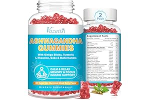 VAZATISI 2 Pack Ashwagandha Gummies 3000 mg with Turmeric GABA Mood Energy and Immune Support, Mixed Berry Flavor 120 Cts