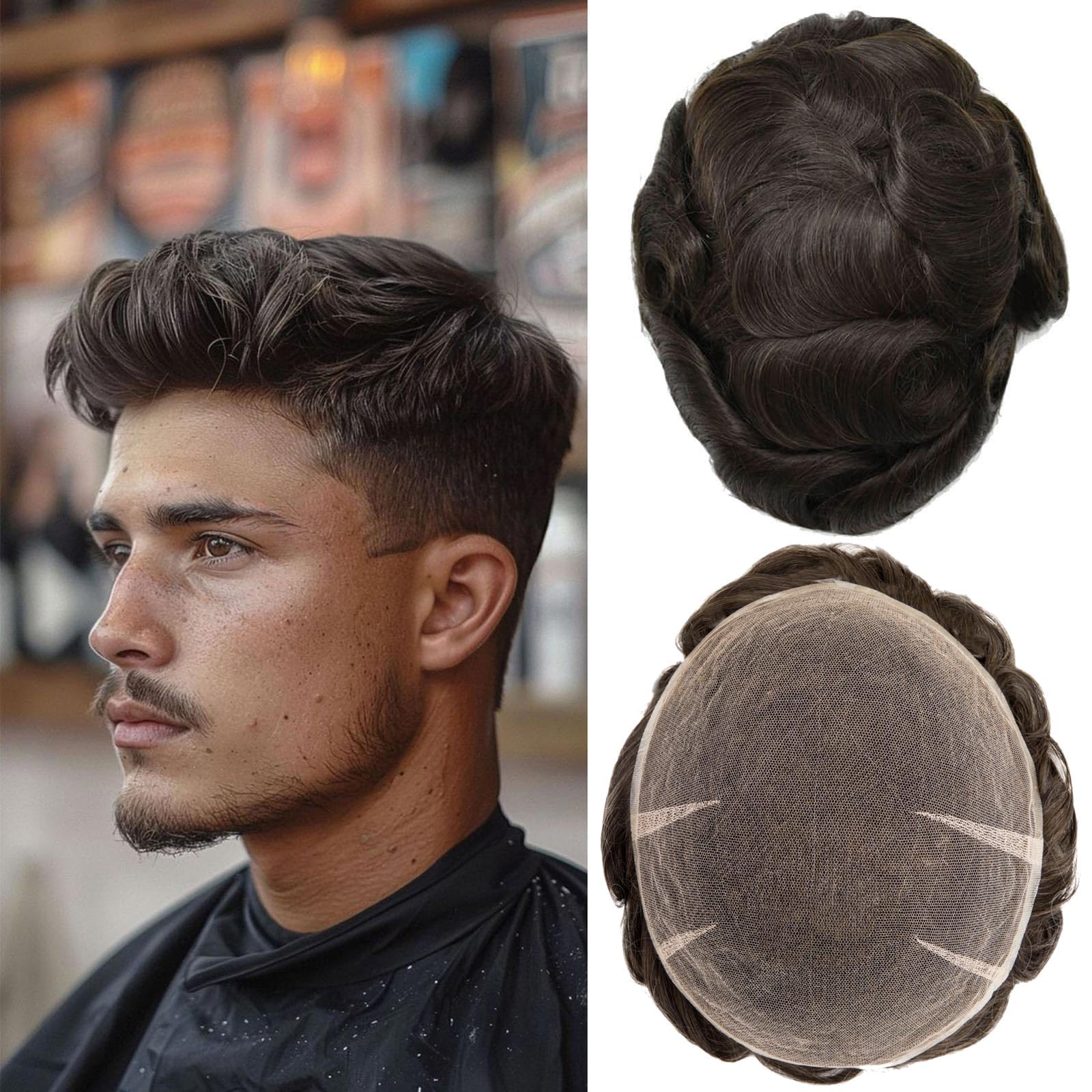 Ehairc Toupee For Men Full Swiss Lace Hair System For Men 100% Human Hair Breathable Men'S Toupee Hairline Bleach Knots Natural 90% Density Mens Lace Wig Base Size 8X10" (#2)