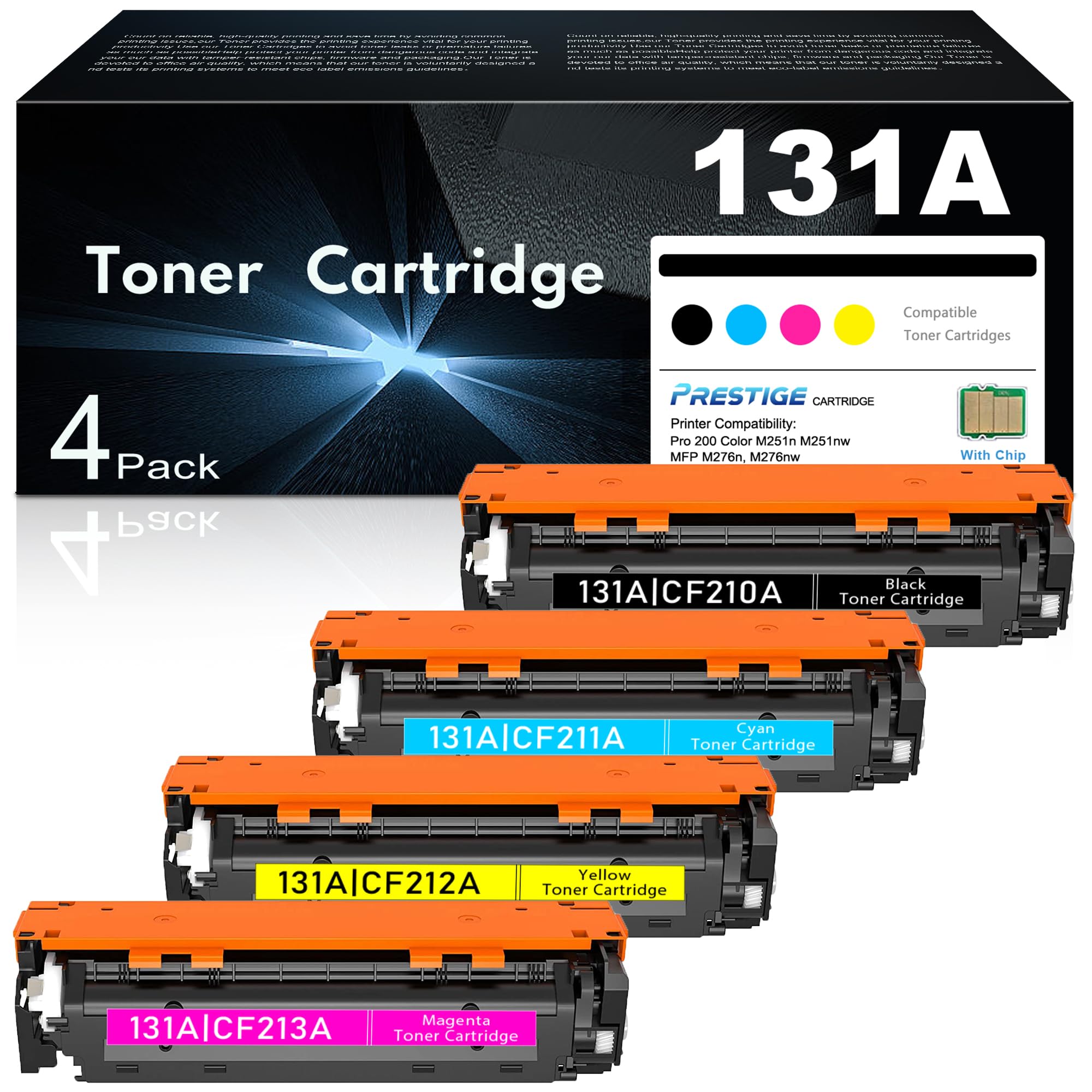 Photo 1 of 131A 131X Toner Cartridge 4 Pack Replacement for HP Laserjet Pro 200 Series M251nw MFP M276nw M251n M276n Printers(Black,Cyan,Magenta,Yellow ) CF210A Full Set
