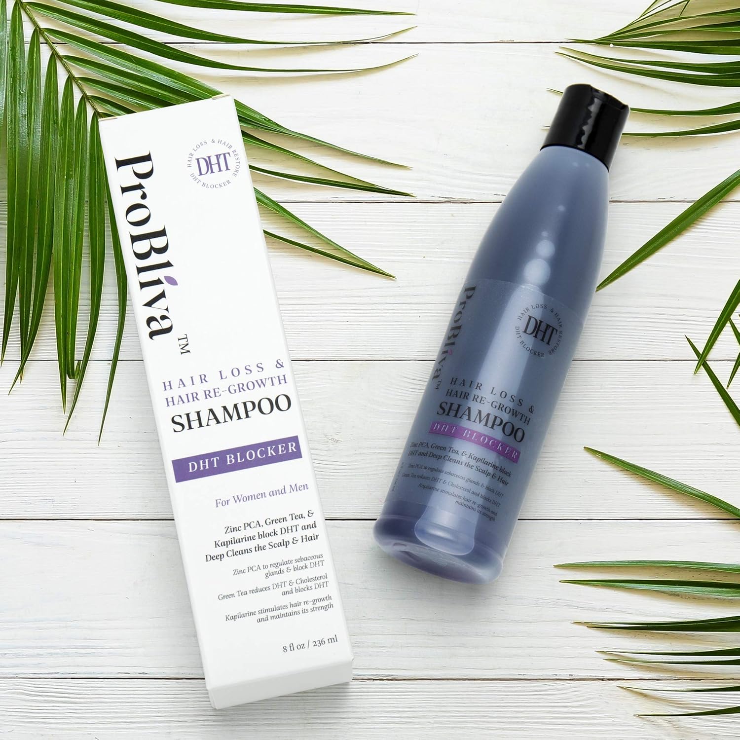ProBliva DHT Blocker Hair Loss & Hair Re-Growth Shampoo - DHT Blocker for Men and Women - Contains ZINC BCA, Green Tea Extract, Kapilarine Complex for Healthy Hair Growth: Beauty