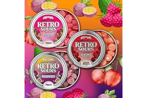 GENERIC Retro Sours – Hard Tangy Candy – Vintage Sour Candy Gift Set – 60g Each Tin – Classic Fruity Sour Candy 3-Tin Combo Pack (Raspberry, Apple & Passionfruit)
