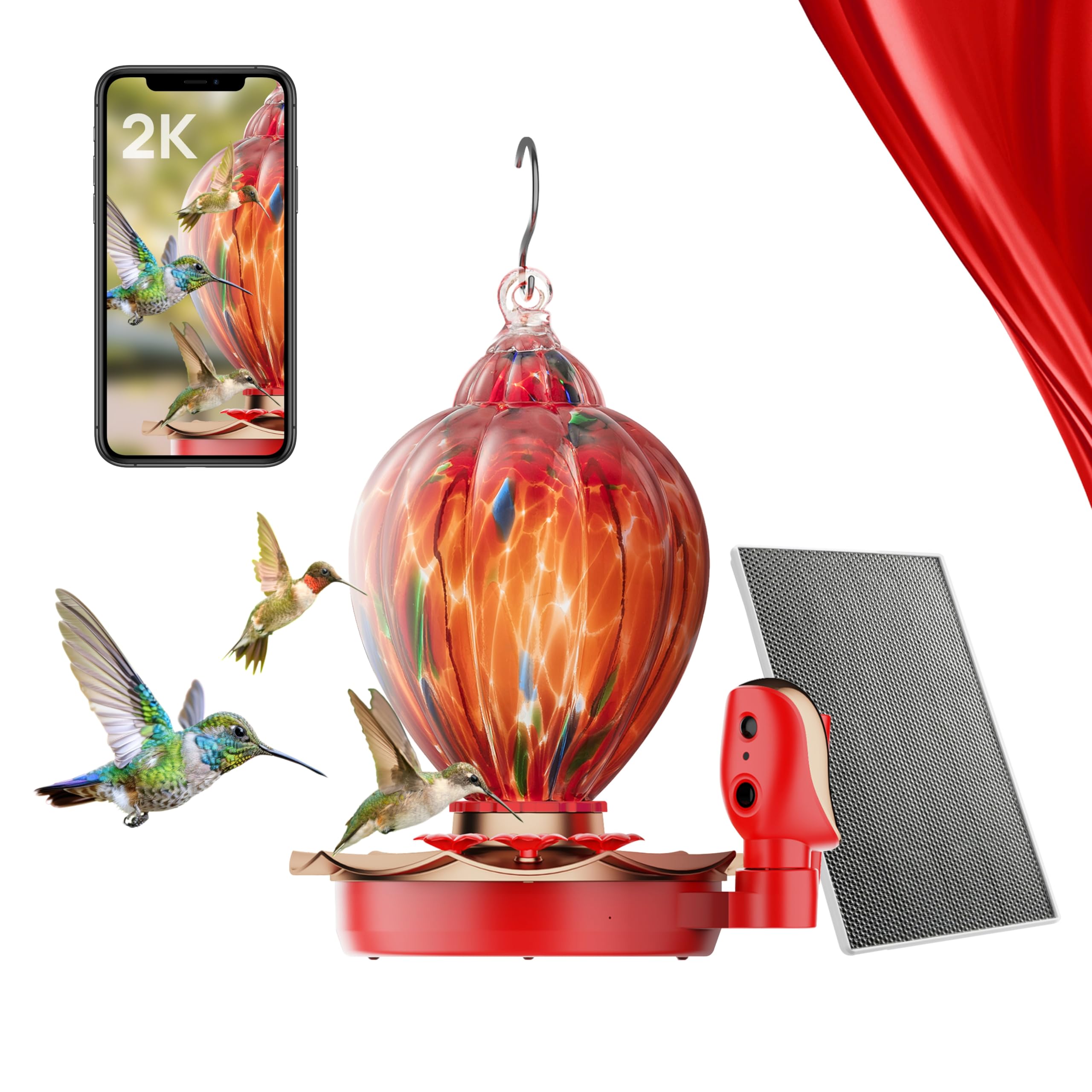 Photo 1 of Aurumbach Hummingbird Feeder with Camera - 2K HD Smart Bird Feeder with Solar Panel, Night Vision & Water Sensor, 148° View, AI Bird Identification, Alexa/Google Compatible, IP66 Weatherproof