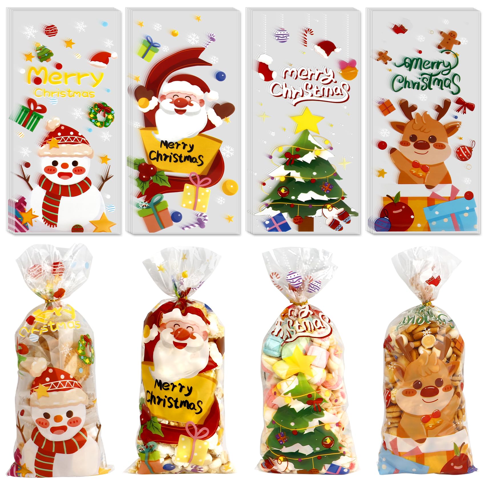 Photo 1 of **MISSING PARTS**
100 PCS Christmas Cellophane Treat Bags(5x11 Inch) with Tie, Plastic Christmas Bags for Candy Goodie Goody Cookie Gift Wrap Xmas Santa Pouches Frozen Winter Holiday Party Favors Supplies Decorations