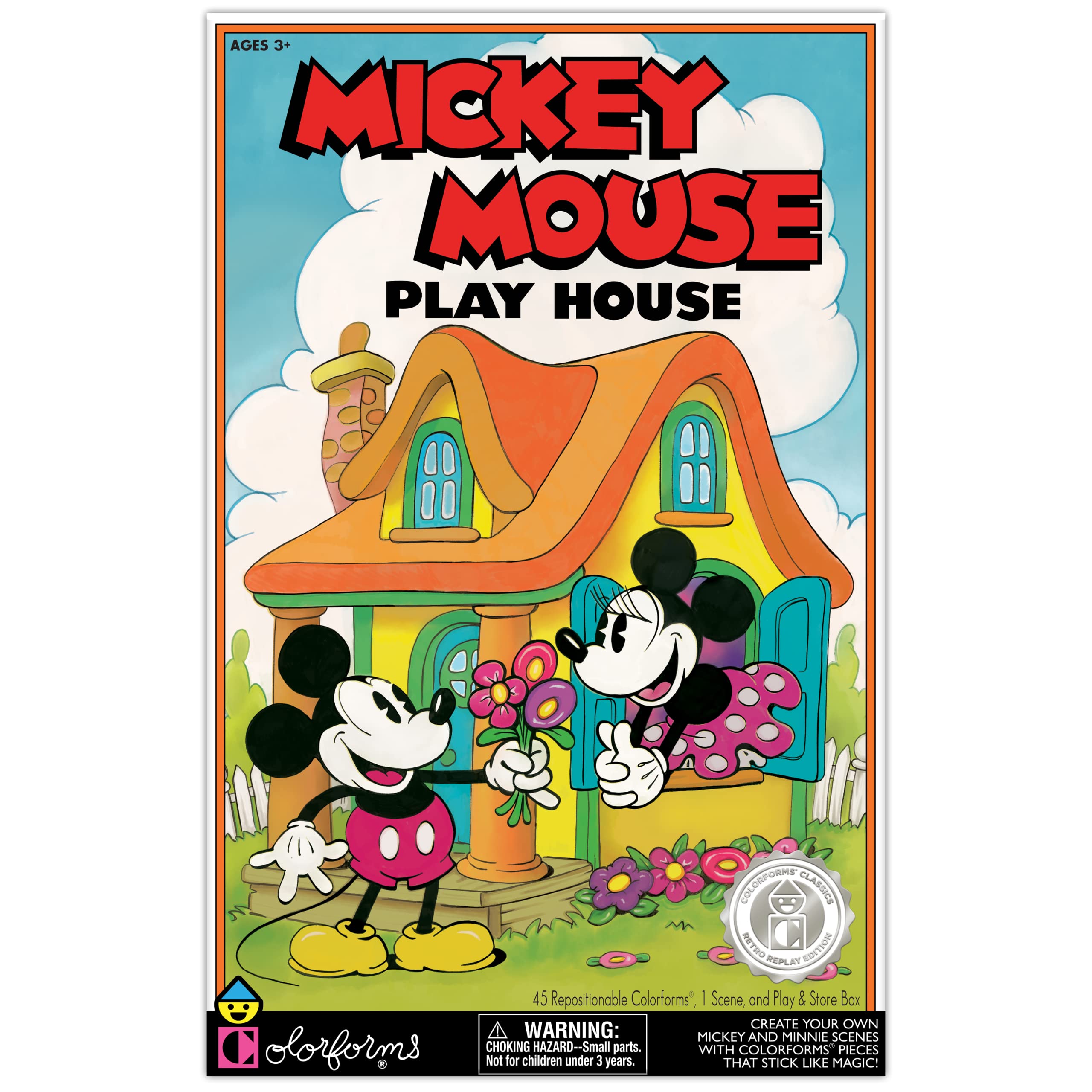 Colorforms — Mickey Mouse Play House Retro Play Set — Mickey and Minnie Mouse! — Pieces Stick Like Magic! — Ages 3+