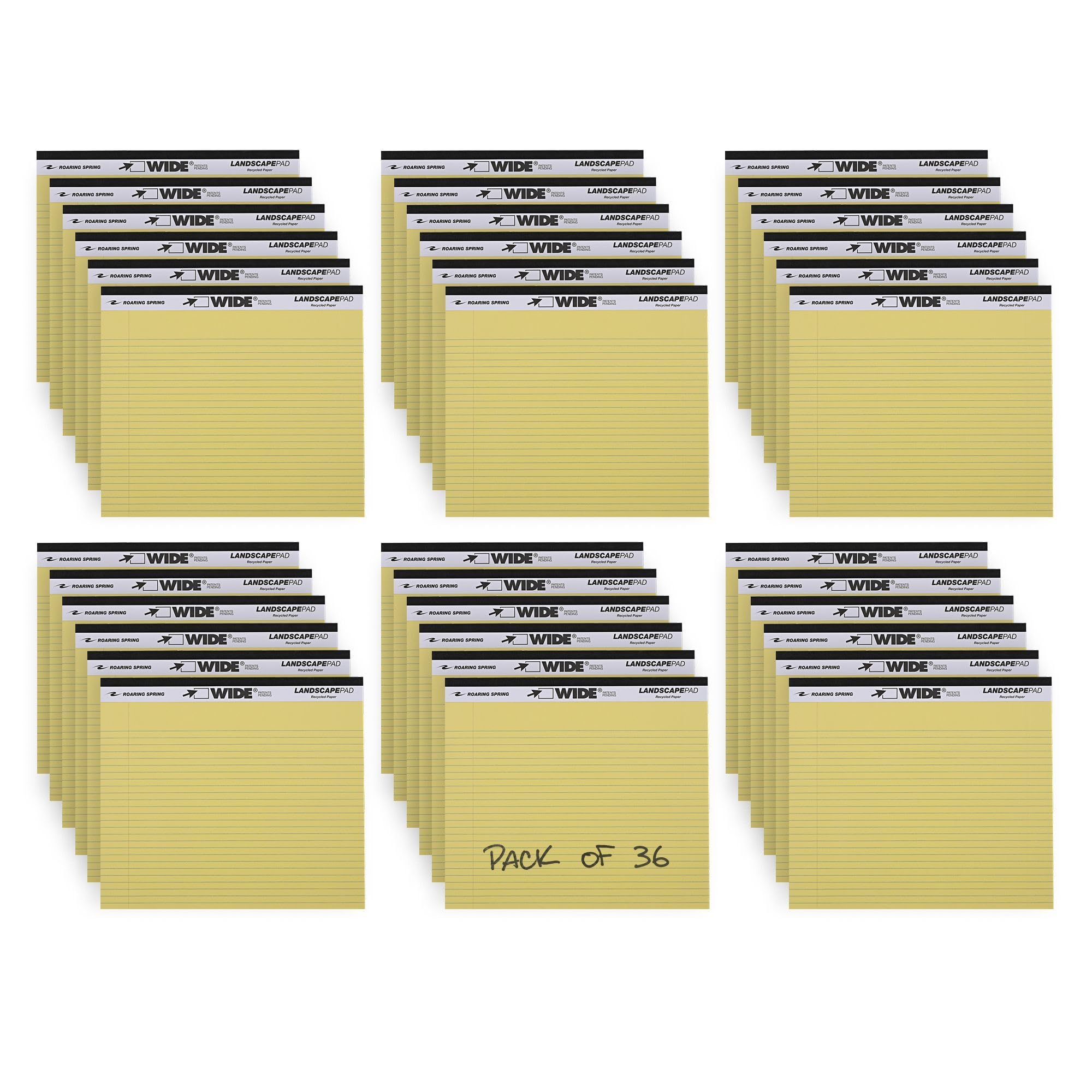 ROARING SPRING Wide Landscape Legal Pad, Canary Yellow, 36 Pads, 11″ x 9.5″, College-Ruled with Margin, 20 lb Recycled Paper, 40 Perforated Sheets, Made in USA