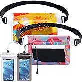 XHDMY 4 Pack Waterproof Fanny Pack with Waist Strap Waterproof Phone Pouch Dry Bag for Kayaking Pool Swimming Boating Beach Fishing Travel Diving Surfing (Hawaii, 2 Fanny Pack + 2 Pouch Bag)